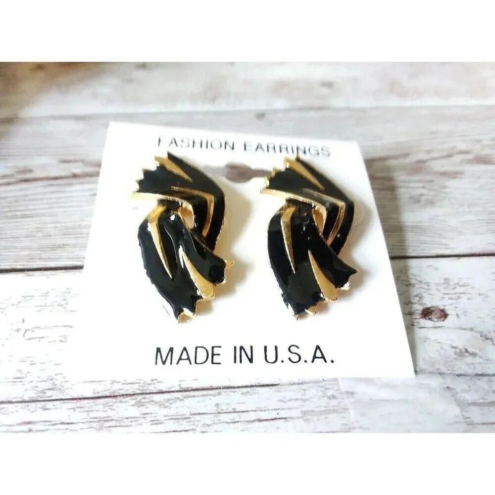 Black and Gold Vintage 1980s Glam Earrings